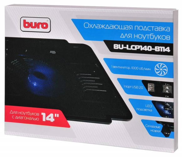 Подставка для ноутбука Buro BU-LCP140-B114 14"335x265x23мм 1xUSB 1x 140ммFAN металлическая сетка/пластик черный