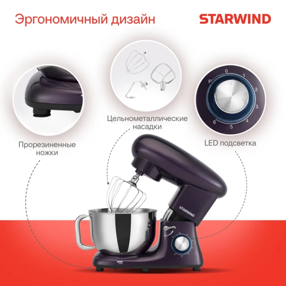 Миксер планетарный Starwind SPM7168 1900Вт ежевичный