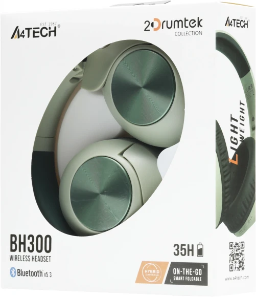 Наушники мониторные A4Tech 2Drumtek BH300 1м зеленый беспроводные bluetooth оголовье (BH300 MATCHA GREEN)