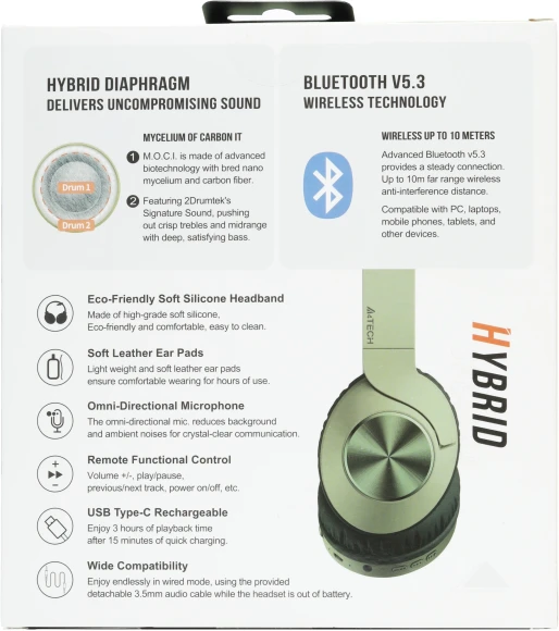 Наушники мониторные A4Tech 2Drumtek BH300 1м зеленый беспроводные bluetooth оголовье (BH300 MATCHA GREEN)