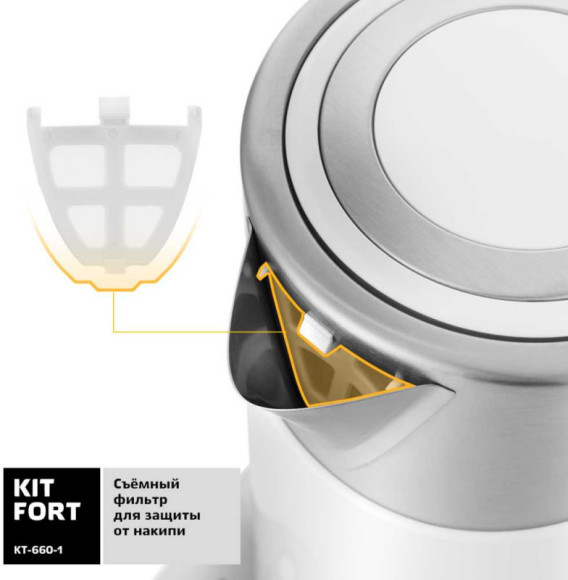 Чайник электрический Kitfort КТ-660-1 1.7л. 2200Вт белый корпус: металл/пластик