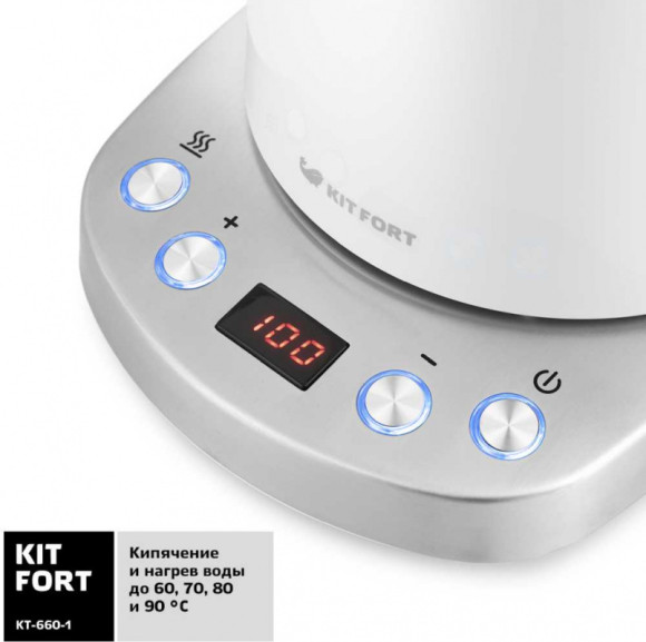 Чайник электрический Kitfort КТ-660-1 1.7л. 2200Вт белый корпус: металл/пластик