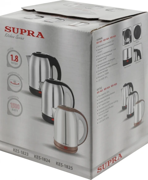 Чайник электрический Supra KES-1824 1.8л. 1500Вт серебристый/черный корпус: металл/пластик