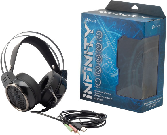 Наушники с микрофоном Оклик HS-L700G INFINITY черный 2.2м мониторные оголовье (1102308)