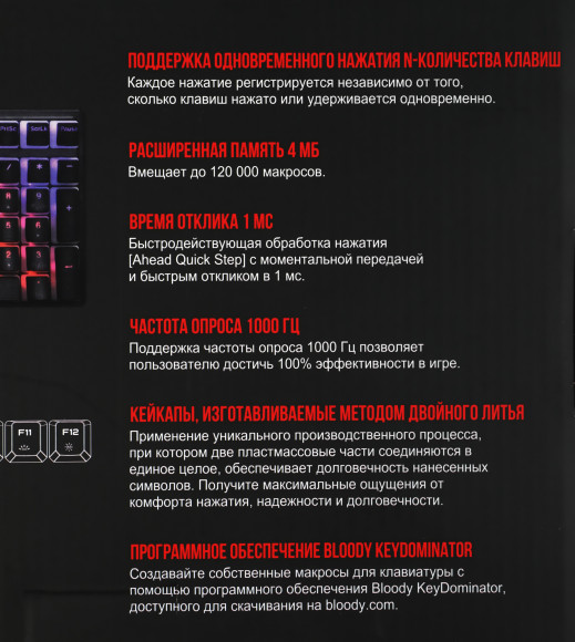 Клавиатура A4Tech S510RP механическая черный USB for gamer LED (S510RP PUDDING BLACK/BLMS RED) кабель 1.8м