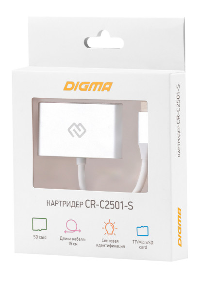 Устройство чтения карт памяти USB Type-C Digma CR-C2501-S серебристый