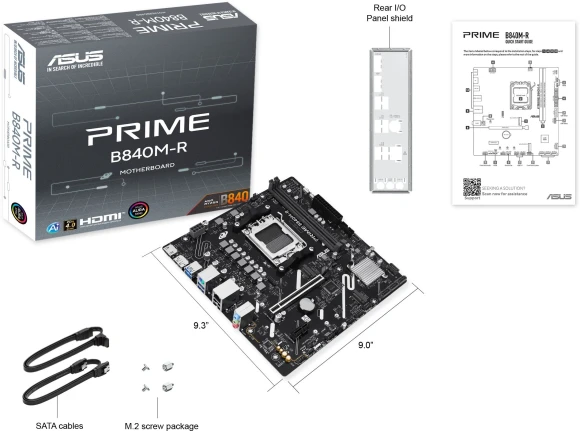 Материнская плата Asus PRIME B840M-R Socket AM5 AMD B840 2xDDR5 mATX AC`97 8ch(7.1) GbLAN RAID+HDMI+DP