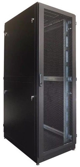 Шкаф серверный ЦМО ШТК-М-42.6.12-48АА-9005 напольный 42U 600x1250мм пер.дв.перфор. задн.дв.перфор.2-хст. направл.под закл.гайки 1000кг черный 1050мм 145кг 180град. IP20