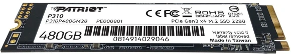 Накопитель SSD Patriot PCIe 3.0 x4 480GB P310P480GM28 P310 M.2 2280 Накопитель SSD Patriot PCIe 3.0 x4 480GB P310P480GM28 P310 M.2 2280
