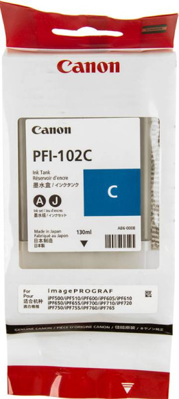 Картридж струйный Canon PFI-102C 0896B001 голубой (130мл) для Canon iPF510/605/610/650/655/750/760/765