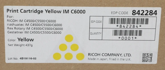 Картридж лазерный Ricoh IM C6000 842284 желтый (22500стр.) для Ricoh IM 4500/5500/6000