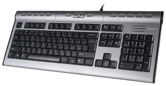 Клавиатура A4Tech KLS-7MUU серебристый/черный USB slim Multimedia (KLS-7MUU USB) кабель 1.5м