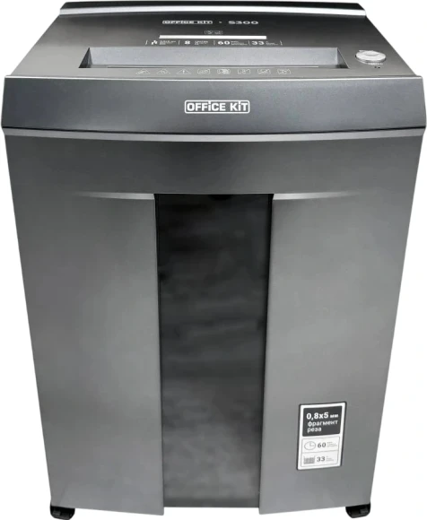 Шредер Office Kit S300 0,8x5 черный (секр.P-7) фрагменты 8лист. 33лтр. пл.карты CD Шредер Office Kit S300 0,8x5 черный (секр.P-7) фрагменты 8лист. 33лтр. пл.карты CD