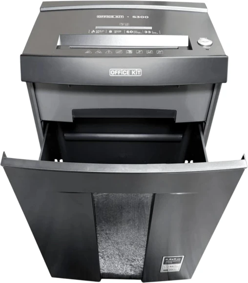 Шредер Office Kit S300 0,8x5 черный (секр.P-7) фрагменты 8лист. 33лтр. пл.карты CD Шредер Office Kit S300 0,8x5 черный (секр.P-7) фрагменты 8лист. 33лтр. пл.карты CD