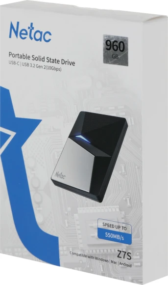 Накопитель SSD Netac USB-C 960Gb NT01Z7S-960G-32BK Z7S 2.5" черный Накопитель SSD Netac USB-C 960Gb NT01Z7S-960G-32BK Z7S 2.5" черный
