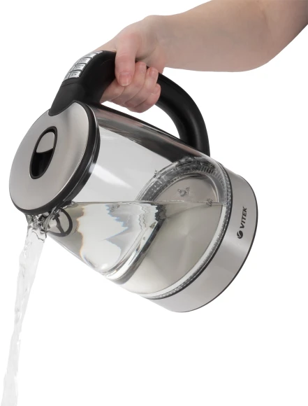 Чайник электрический Vitek VT-8828 1.7л. 2200Вт серебристый корпус: стекло/металл