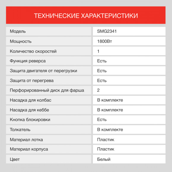 Мясорубка Starwind SMG2341 1800Вт белый