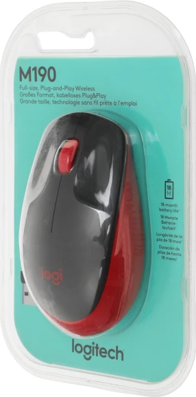 Мышь Logitech M190 черный/красный оптическая 1000dpi беспров. USB 2but (910-005908)