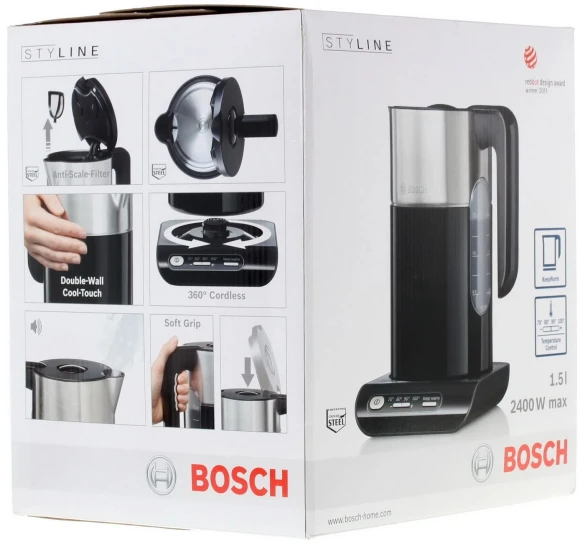 Чайник электрический Bosch TWK8613P 1.5л. 2400Вт черный/серебристый корпус: металл/пластик Чайник электрический Bosch TWK8613P 1.5л. 2400Вт черный/серебристый корпус: металл/пластик