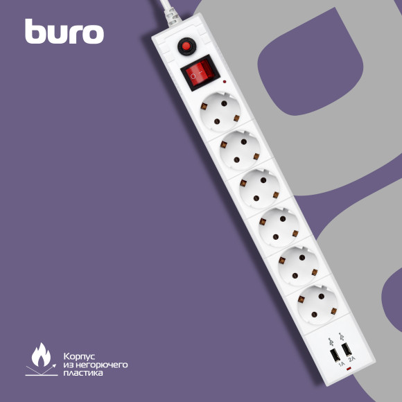 Сетевой фильтр Buro BU-SP5_USB_2A-W 5м (6 розеток) белый (коробка) Сетевой фильтр Buro BU-SP5_USB_2A-W 5м (6 розеток) белый (коробка)