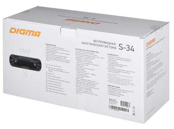 Колонка порт. Digma S-34 черный 25W 1.0 BT/USB 3000mAh (SP3425B)