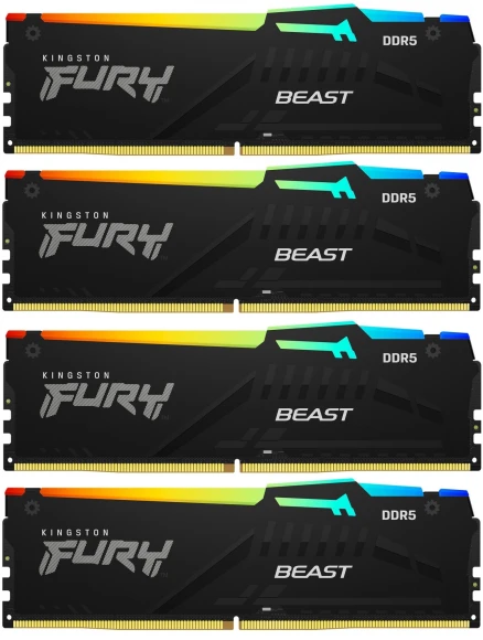 Память DDR5 4x32GB 5600MHz Kingston KF556C40BBAK4-128 Fury Beast Black RGB RTL Gaming PC5-44800 CL40 DIMM 288-pin 1.25В dual rank с радиатором Ret