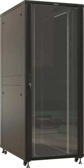 Шкаф серверный Hyperline (TTBR-4281-AS-RAL9004) напольный 42U 800x1000мм пер.дв.стекл задн.дв.спл.стал.лист 4 бок.пан. 1000кг черный 910мм 140.8кг 2055мм IP20 сталь