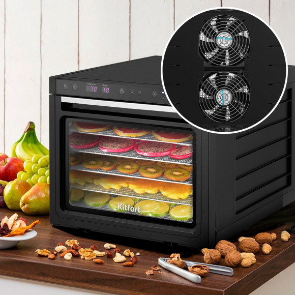Сушка для фруктов и овощей Kitfort КТ-1962 6под. 1000Вт черный Сушка для фруктов и овощей Kitfort КТ-1962 6под. 1000Вт черный
