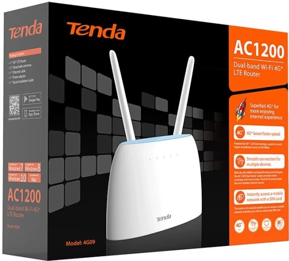 Роутер беспроводной Tenda 4G09 AC1200 10/100/1000BASE-TX/4G cat.6 белый Роутер беспроводной Tenda 4G09 AC1200 10/100/1000BASE-TX/4G cat.6 белый