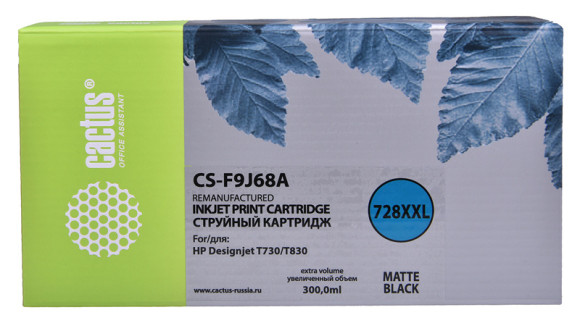 Картридж струйный Cactus CS-F9J68A 728XXL черный матовый (300мл) для HP DJ T730/T830 с чипом