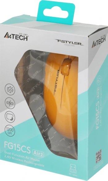Мышь A4Tech Fstyler FG15CS Air2 желтый оптическая 1200dpi silent беспров. USB для ноутбука 3but Мышь A4Tech Fstyler FG15CS Air2 желтый оптическая 1200dpi silent беспров. USB для ноутбука 3but