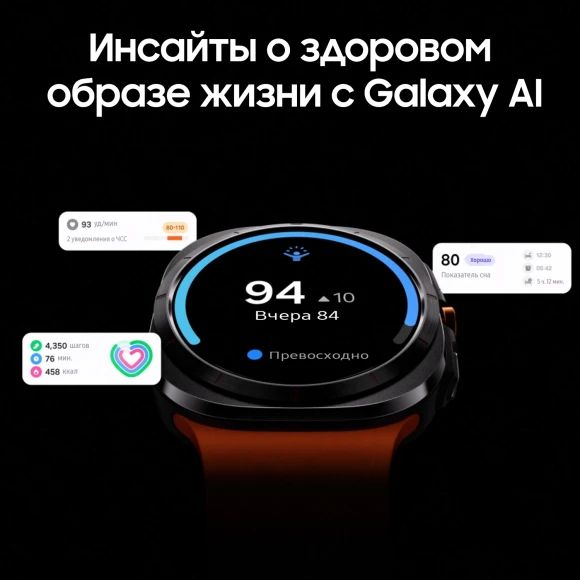Смарт-часы Samsung Galaxy Watch Ultra LTE 47мм 1.5" AMOLED корп.черный рем.оранжевый (SM-L705FDAACAU)