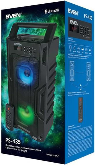 Колонка порт. Sven PS-435 черный 20W 2.0 BT/3.5Jack/USB 10м 2000mAh (SV-019075) Колонка порт. Sven PS-435 черный 20W 2.0 BT/3.5Jack/USB 10м 2000mAh (SV-019075)