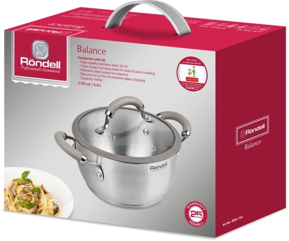 Кастрюля Rondell Balance RDS-754 2.8л. d=20см (с крышкой) стальной Кастрюля Rondell Balance RDS-754 2.8л. d=20см (с крышкой) стальной