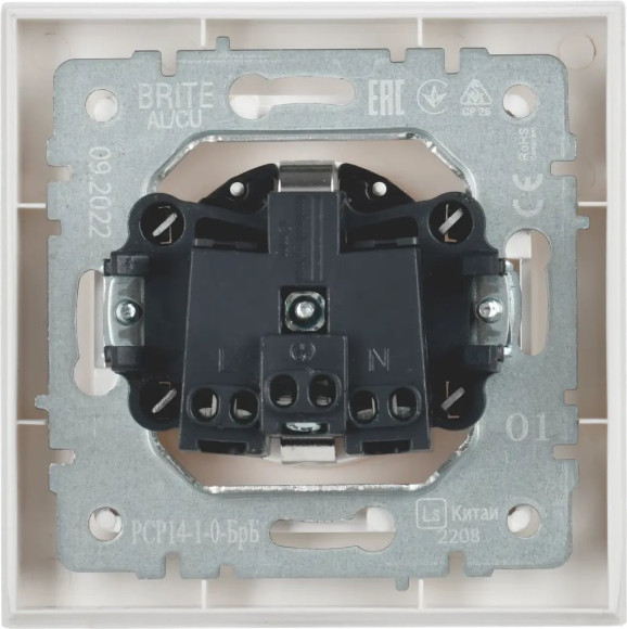Розетка силов. IEK Brite РСР14-1-0-БрБ BR-R14-16-K01-F одинар. скрыт. зазем. штор. IP20 белый (упак.:1шт) Розетка силов. IEK Brite РСР14-1-0-БрБ BR-R14-16-K01-F одинар. скрыт. зазем. штор. IP20 белый (упак.:1шт)