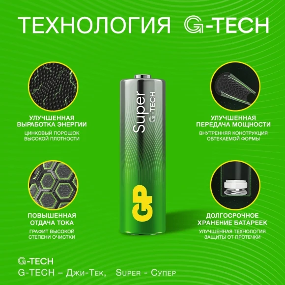 Батарея GP Super 15A50/10HR-2CRVS60 AA (промо:50+10) (60шт) спайка