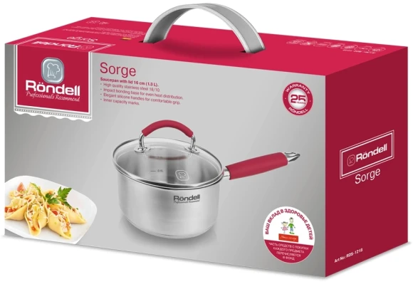 Ковш Rondell Sorge RDS-1218 1.3л. d=16см (с крышкой) стальной Ковш Rondell Sorge RDS-1218 1.3л. d=16см (с крышкой) стальной