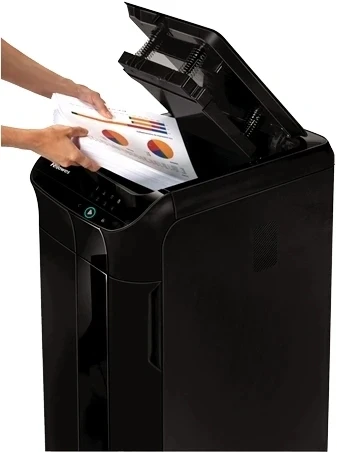 Шредер Fellowes AutoMax 450C черный с автоподачей (секр.P-4) фрагменты 450лист. 68лтр. скрепки скобы пл.карты CD Шредер Fellowes AutoMax 450C черный с автоподачей (секр.P-4) фрагменты 450лист. 68лтр. скрепки скобы пл.карты CD