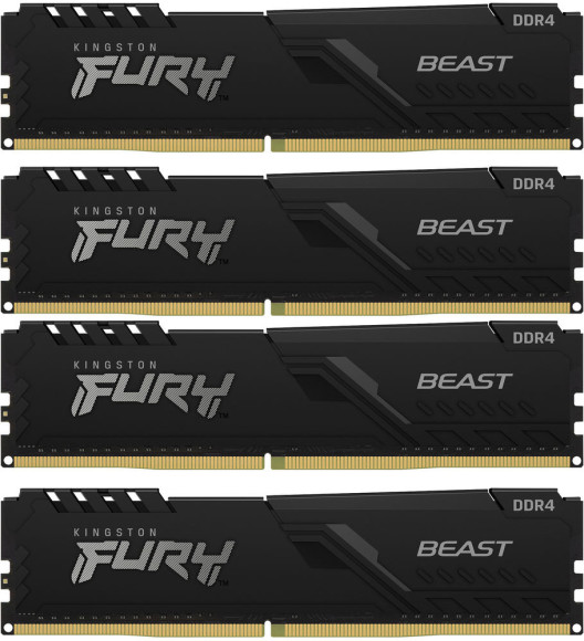 Память DDR4 4x32GB 3200MHz Kingston KF432C16BBK4/128 Fury Beast Black RTL Gaming PC4-25600 CL16 DIMM 288-pin 1.35В dual rank с радиатором Ret