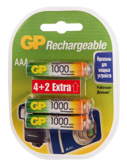 Аккумулятор GP Rechargeable 100AAAHC4/2 AAA NiMH 1000mAh (6шт) блистер