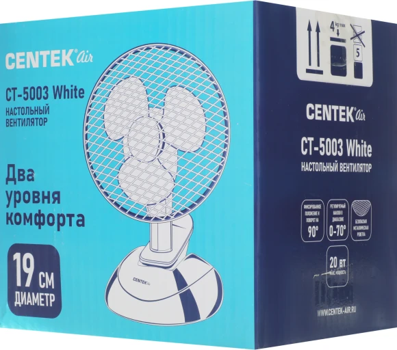 Вентилятор настольный Centek CT-5003 20Вт скоростей:2 белый Вентилятор настольный Centek CT-5003 20Вт скоростей:2 белый