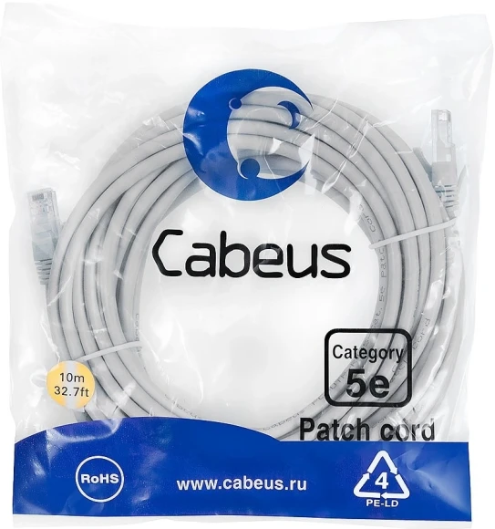 Патч-корд Cabeus PC-UTP-RJ45-CAT.5E-20M-LSZH U/UTP RJ-45 вил.-вилка RJ-45 кат.5E 20м серый LSZH