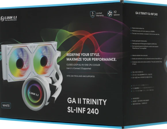 Система водяного охлаждения Lian-Li Galahad II Trinity 240 ARGB Soc-AM5/AM4/1200/1700/1851 белый 4-pin 29dB Al+Cu Ret (G89.GA2T24INW.R0)