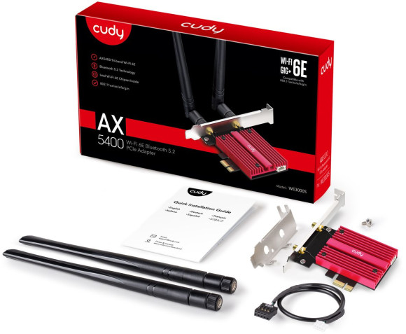 Сетевой адаптер Wi-Fi + Bluetooth Cudy WE3000S АХ5400 PCI Express (ант.внеш.съем) 2ант. Сетевой адаптер Wi-Fi + Bluetooth Cudy WE3000S АХ5400 PCI Express (ант.внеш.съем) 2ант.