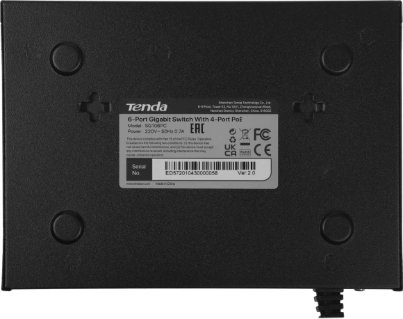 Коммутатор Tenda SG106PC (L2) 6x1Гбит/с 4PoE 50W неуправляемый Коммутатор Tenda SG106PC (L2) 6x1Гбит/с 4PoE 50W неуправляемый