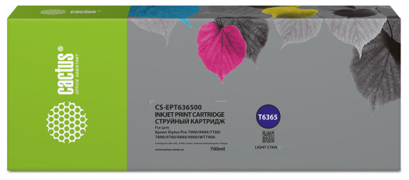 Картридж струйный Cactus CS-EPT636500 T6365 св.голуб.пигм. (700мл) для Epson Stylus PRO 7700/7890/7900/9700 с чипом