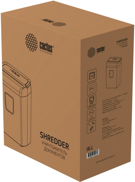 Шредер Cactus CS-SH-E4 (секр.P-4) фрагменты 12лист. 21лтр. скрепки скобы пл.карты Шредер Cactus CS-SH-E4 (секр.P-4) фрагменты 12лист. 21лтр. скрепки скобы пл.карты