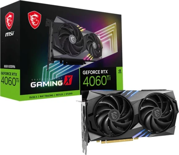 Видеокарта MSI PCI-E 4.0 RTX 4060TI GAMING X 8G NVIDIA GeForce RTX 4060TI 8Gb 128bit GDDR6 2640/18000 HDMIx1 DPx3 HDCP Ret Видеокарта MSI PCI-E 4.0 RTX 4060TI GAMING X 8G NVIDIA GeForce RTX 4060TI 8Gb 128bit GDDR6 2640/18000 HDMIx1 DPx3 HDCP Ret