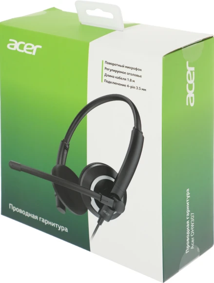 Наушники с микрофоном Acer OHW307 черный 1.8м накладные оголовье (ZL.HDSEE.002)