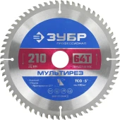 Диск пильный по алюм./дер./ЛДСП Зубр 36907-210-30-64_z01 d=210мм d(посад.)=30мм (торцовочные пилы)